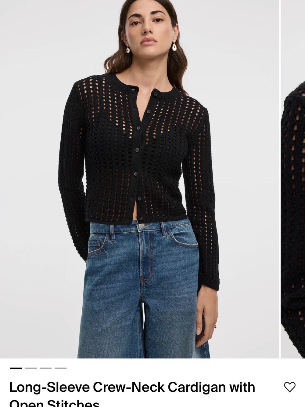 Reitmans Black Open-Stitch Crew-Neck Button Cardigan